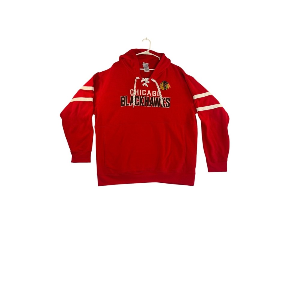 NHL Sweatshirt Mens XL Red Cotton Lace Up Hooded Chicago Blackhawks Ice Hockey